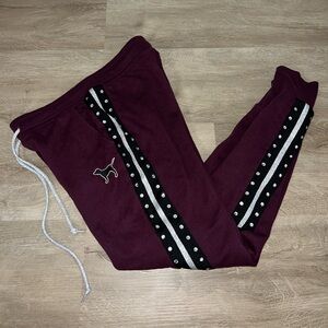 RARE Pink victoria’s Secret Women’s Maroon Rhinestone Bling Joggers Bottoms XS